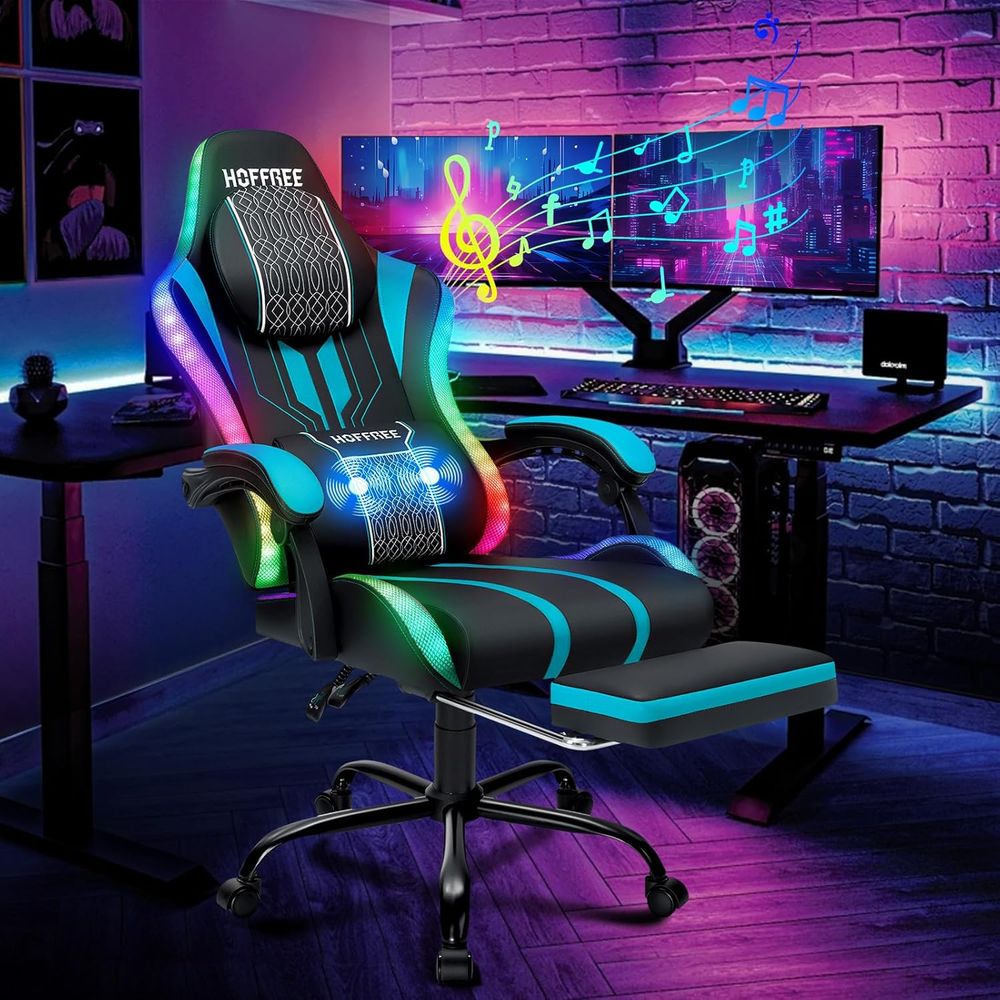 Bluetooth Speaker - Cadeira Gamer com Luzes LED, Alto-falantes